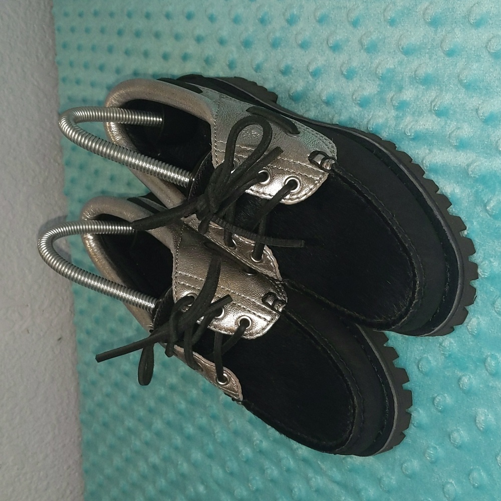 Timberland Heritage Noreen Women's Boat Shoes Sz 5.5, Black/Silver, Like New